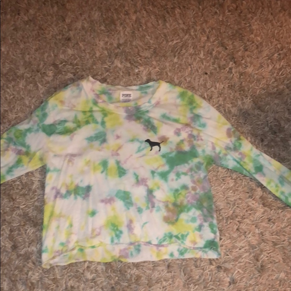 PINK tie died cropped long sleeve